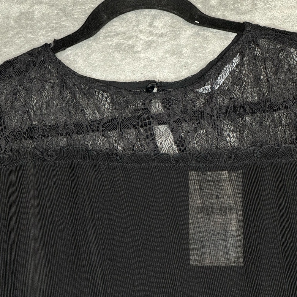 Zara Large Shirt Top Black Solid Black Solid Bell 3/4 Sleeve Pleated Sheer Women - Picture 3 of 9